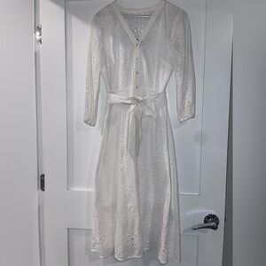 Talbot midi white eyelet dress